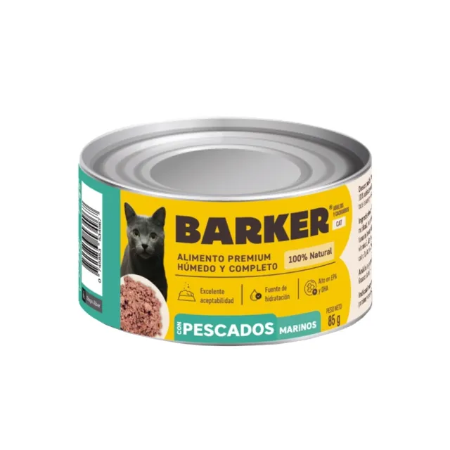 Barker Gato Húmedo Pescados Marinos 85g Lata