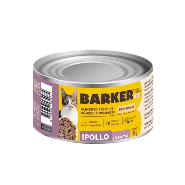 Barker Gato Húmedo Pollo Y Vainitas 85g Lata