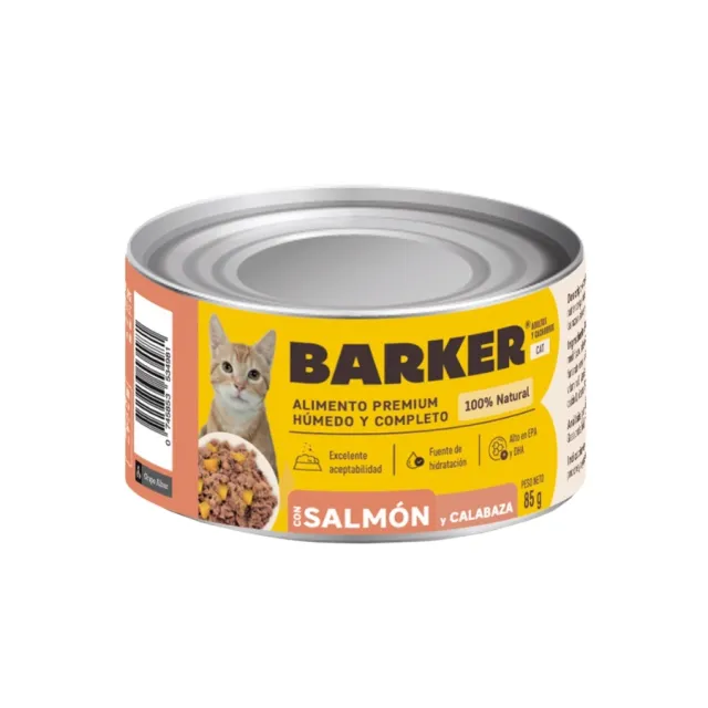 Barker Gato Húmedo Salmón Y Calabaza 85g Lata
