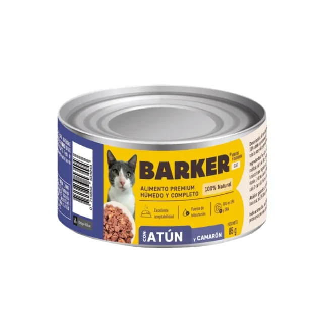 Barker Gato Húmedo Atún Y Camarón 85g Lata