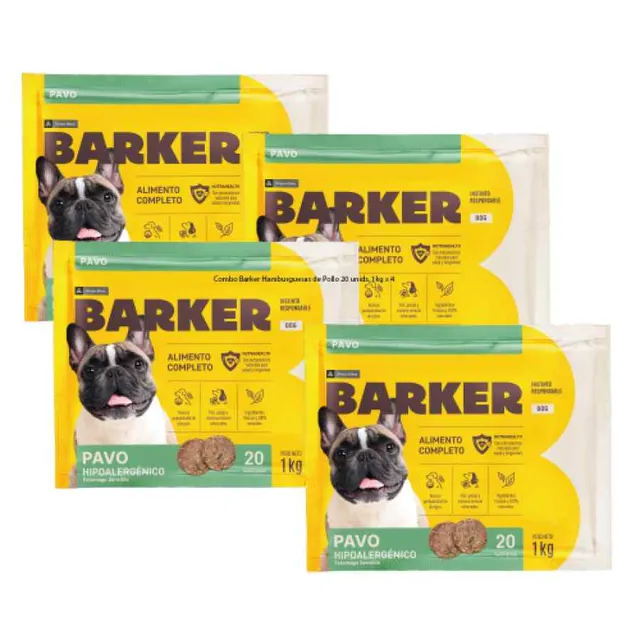 Combo Barker Hamburguesas De Pavo 4 bolsas x 1 kg (20 unidades por bolsa)