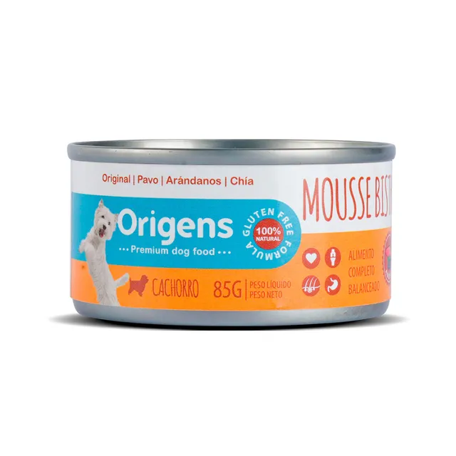 Origens mousse bistro andino pavo, arándanos y chía cachorro 85 gr