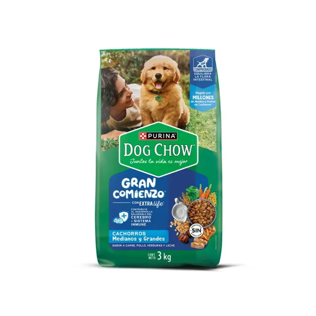 Dog Chow Cachorro Raza Mediana Y Grande 3 Kg (6 Unidades de 500g)