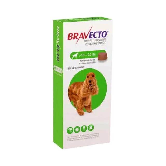 Bravecto 500mg para Perro 10 a 20kg 1 Tab.