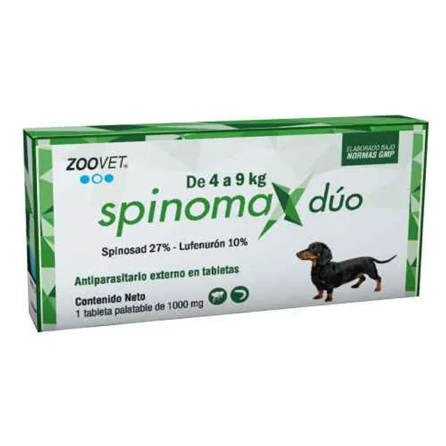 Spinomax Duo 4 A 9 Kg (Antiparasitario Externo Oral A Base De Spinosad + Lufenurón) 1 Unid