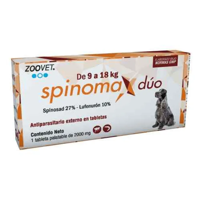 Spinomax Duo 9 A 18 Kg (Antiparasitario Externo Oral A Base De Spinosad + Lufenurón) 1 Unid
