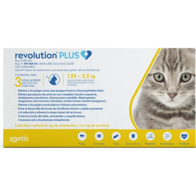 Revolution Plus X 1 Unid X 0.25ml (Amarillo Felinos Hasta 2.5kg) (1 Pipeta)