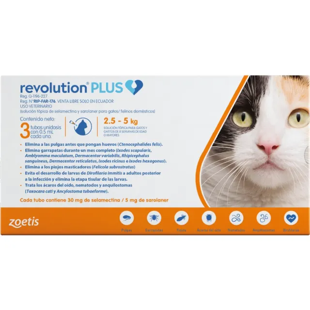 Revolution Plus X 1 Unid X 0.5 Ml (Naranja Felinos 2.5 5 Kg) (1 Pipeta)