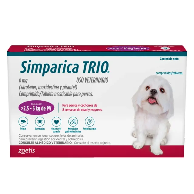 Simparica Trio Purple 2.6 5kg x 3 tabletas