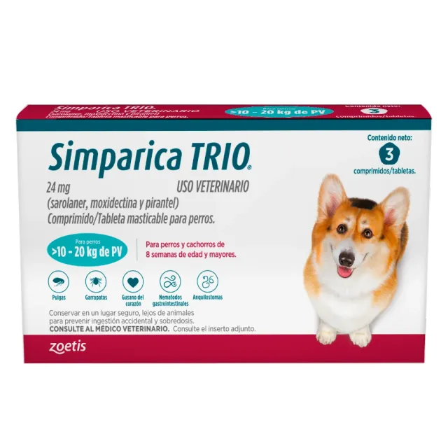 Simparica Trio Blue 10.1 20kg x 3 tabletas