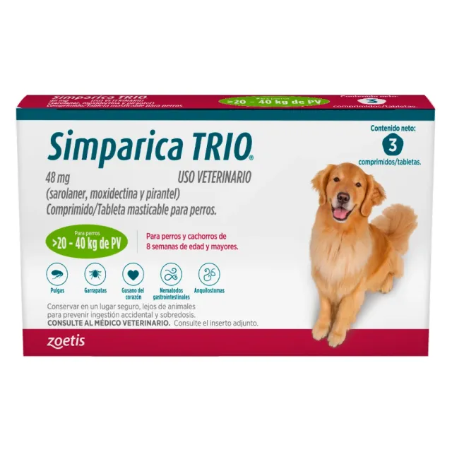 Simparica Trio Green 20.1 40kg x 3 tabletas