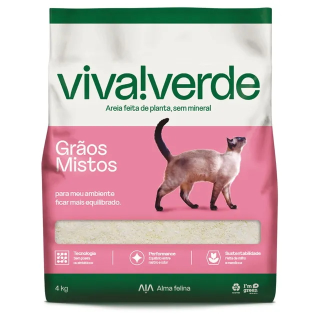 Arena para gato viva verde 4 kg Granos Mixtos