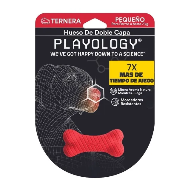 Playology Hueso de juguete doble capa con aroma a carne Talla M