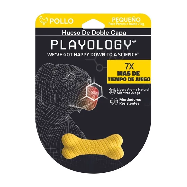 Playology Hueso de juguete doble capa con aroma a pollo Talla M