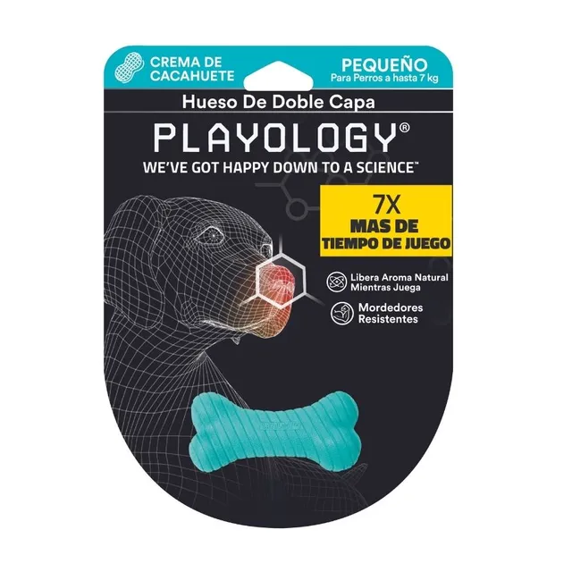 Playology Hueso de jueguete doble capa con aroma a mantequilla de maní Talla M