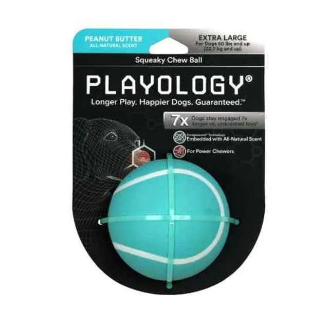 Playology Squeaky Chew Ball Pelota Masticable Sabor Mantequilla De Mani Xl