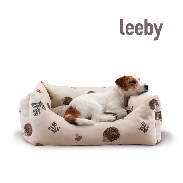 Leeby Cuna Con Cojín Desenfundable Blanco con Erizos para perros Talla M