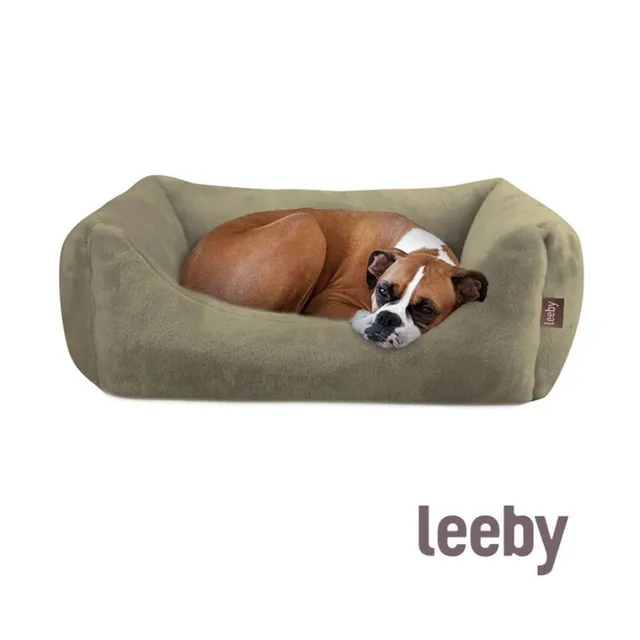 Leeby cuna desenfundable de terciopelo verde para perros Talla M