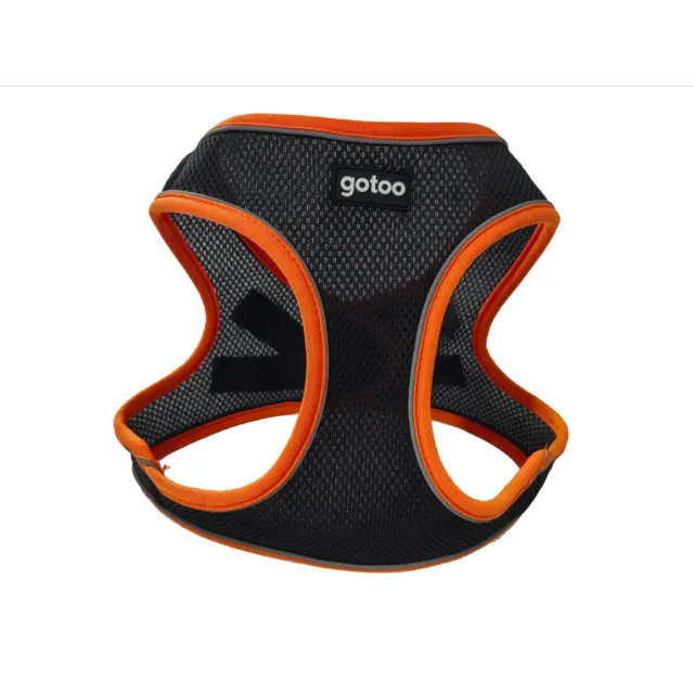 Arnés Negro Y Naranja Ajustable De Malla Transpirable Con Costuras Reflectantes Para Perros