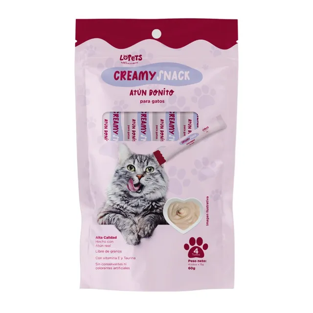 Lopets Creamy Snack Para Gatos - Atún Bonito x 60 G (4x15g)