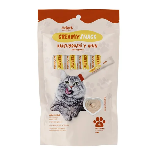 Lopets Creamy Snack Para Gatos - Katsuobushi Y Atún x 60 G (4x15g)