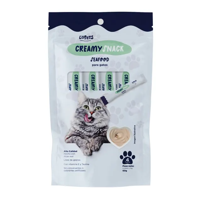 Lopets Creamy Snack Para Gatos - Seafood x 60 G (4x15g)