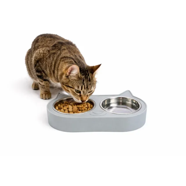 Comedero Doble Con Cara De Gato Leeby 225 Ml